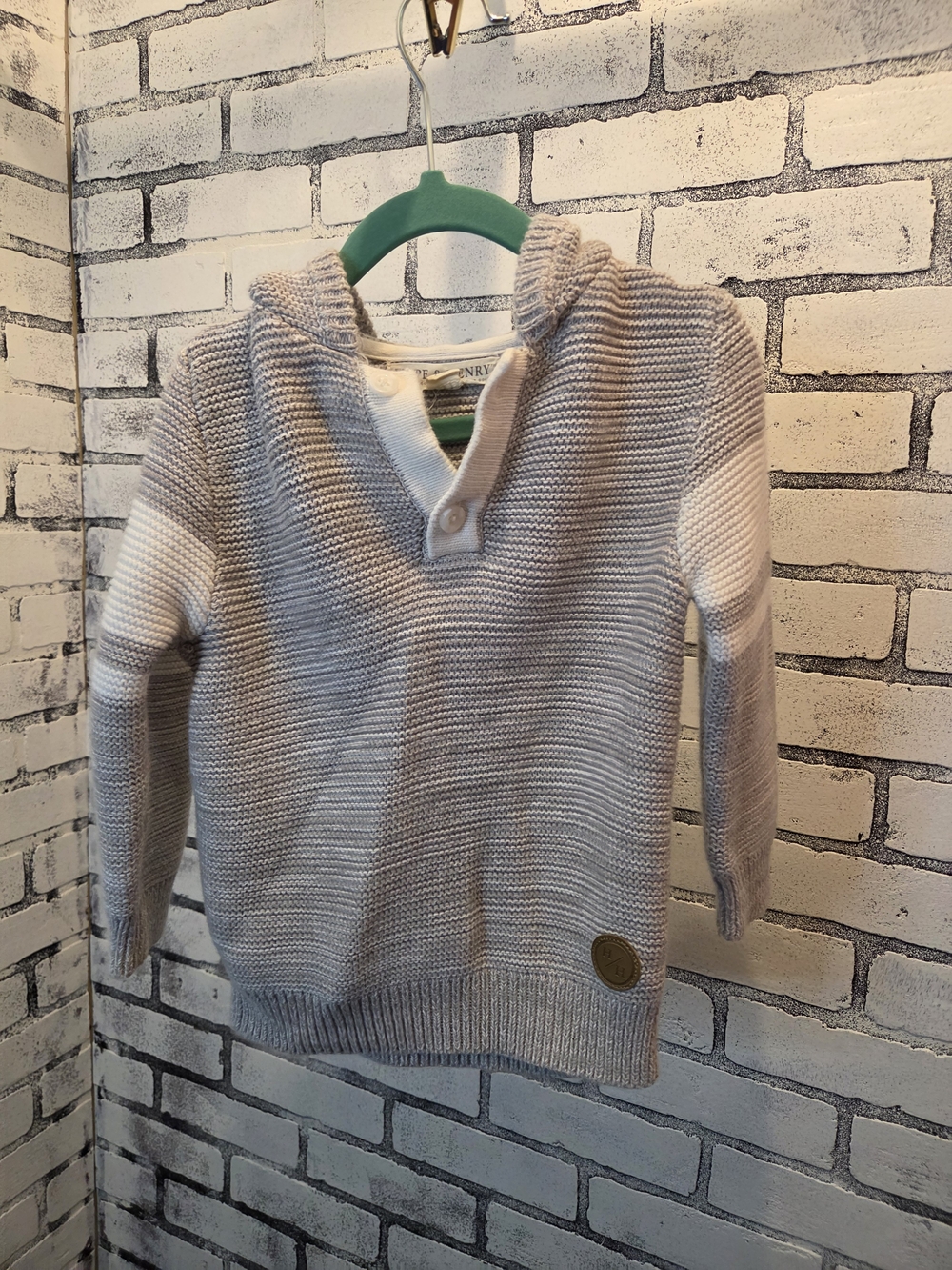 Hooded Knit Sweater for Kids - Light Gray & White